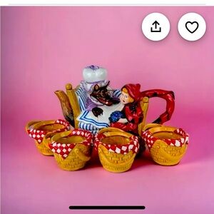Vintage storybook teapot set little red riding Hood